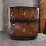 Curved Gradient Natural Wood Veneer Nightstand with Gold Clover Handles